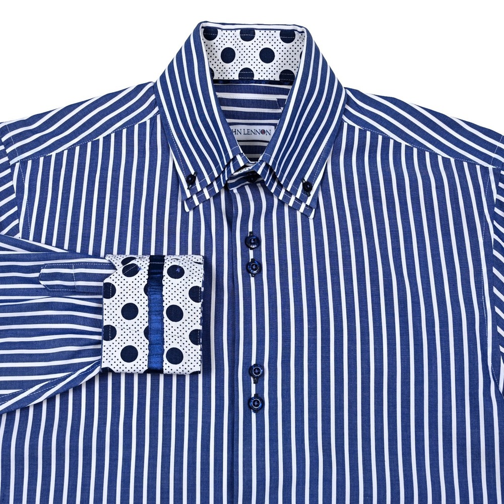 John Lennon Navy Striped Flip Cuff Button Up Shirt Men's Long Sleeve Medium